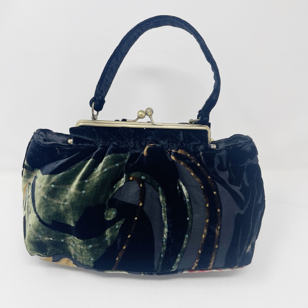 Tan velvet satchel handbag purse multicolor